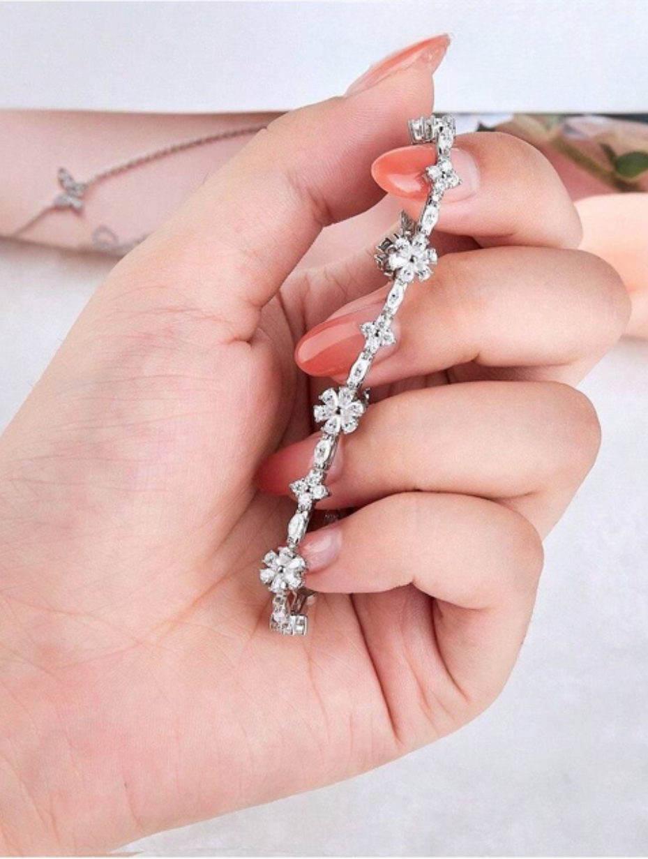 Geometric Moissanite Bracelet | White Gold Elegance
