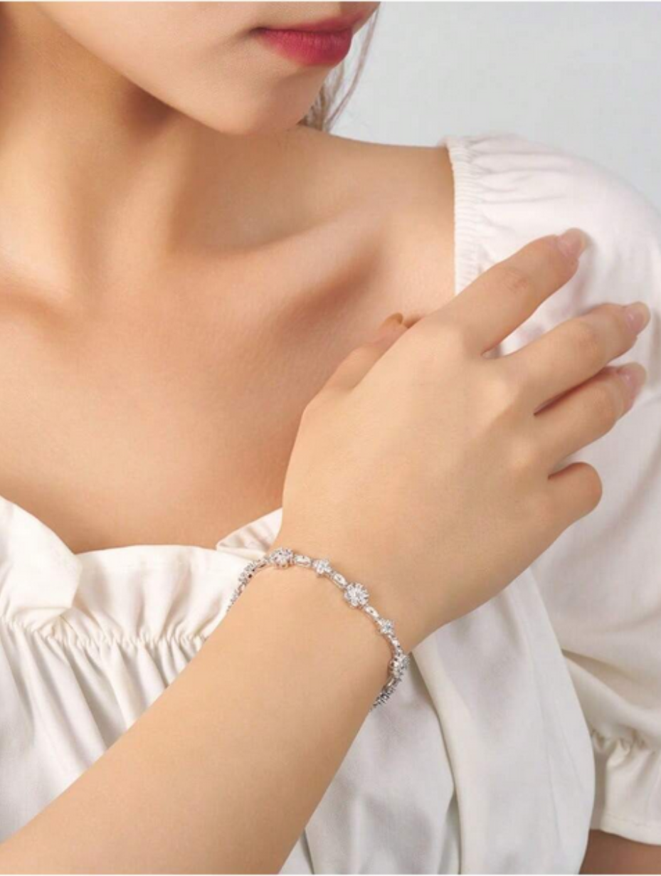 Geometric Moissanite Bracelet | White Gold Elegance