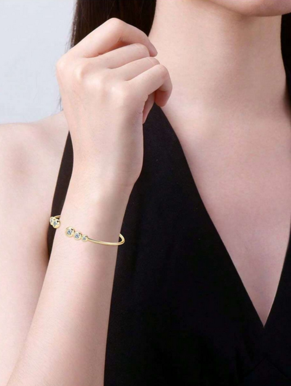 Sterling Silver Moissanite Bangle | Timeless Design