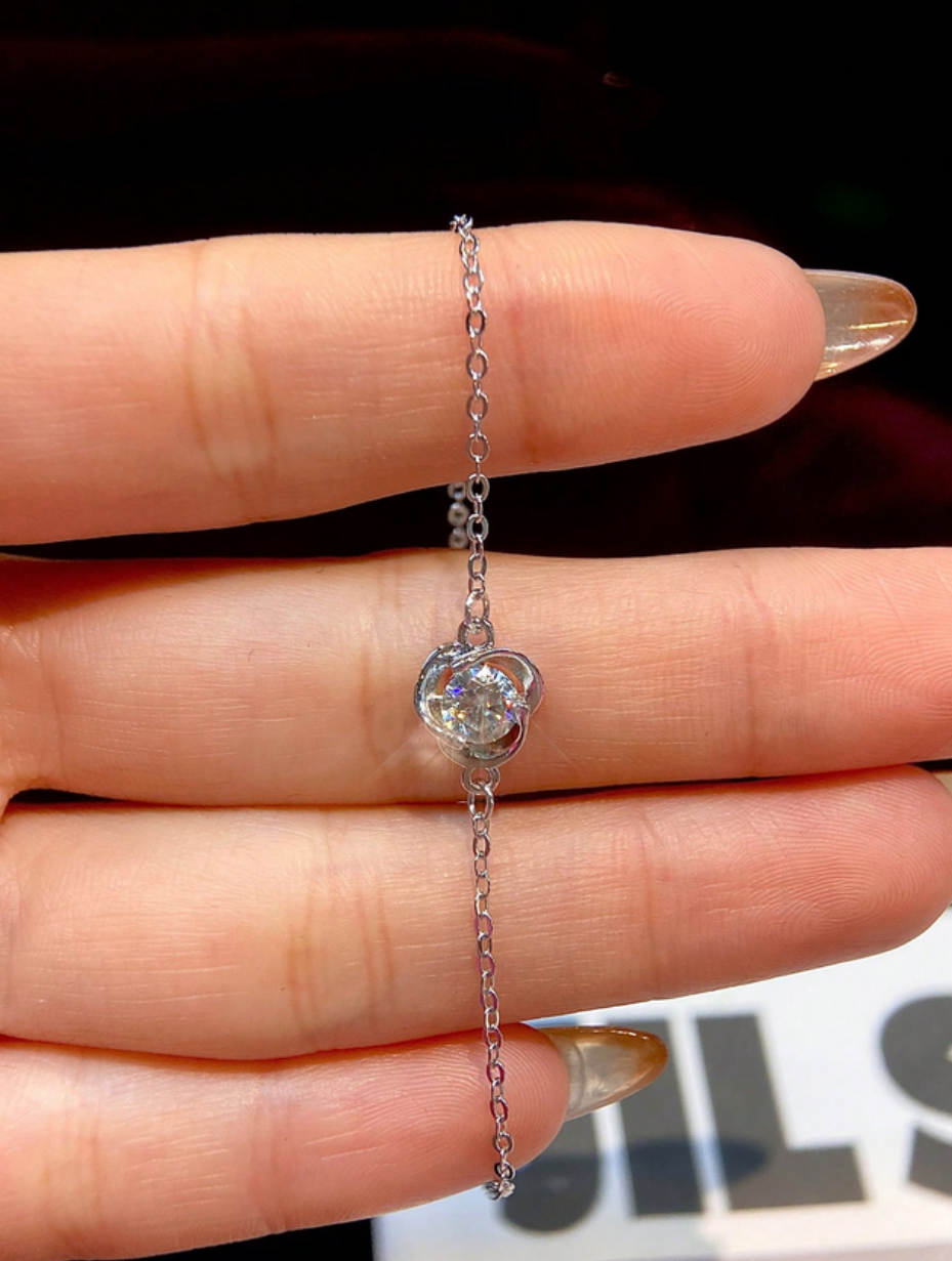 Three-leaf Clover Moissanite Bracelet | Sterling Silver Elegance