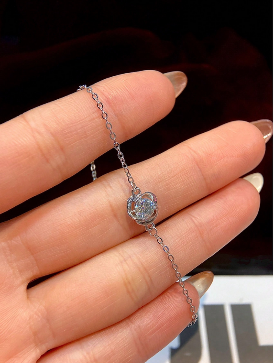 Three-leaf Clover Moissanite Bracelet | Sterling Silver Elegance