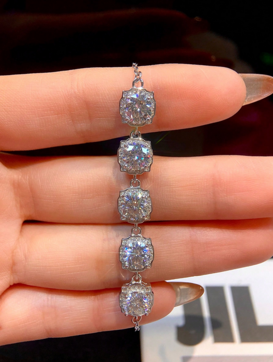 5-Stone Moissanite Bracelet | Sterling Silver Charm
