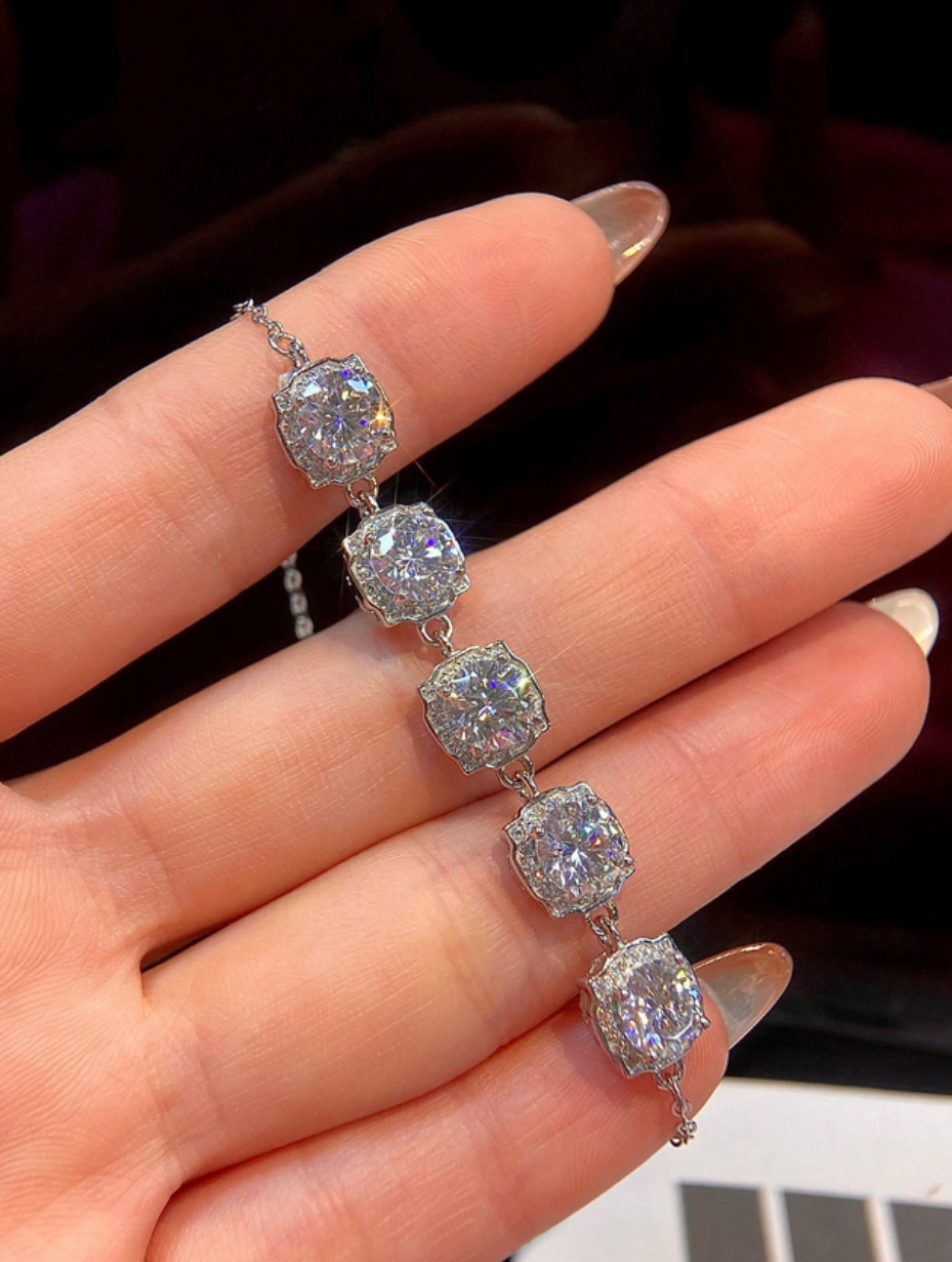 5-Stone Moissanite Bracelet | Sterling Silver Charm