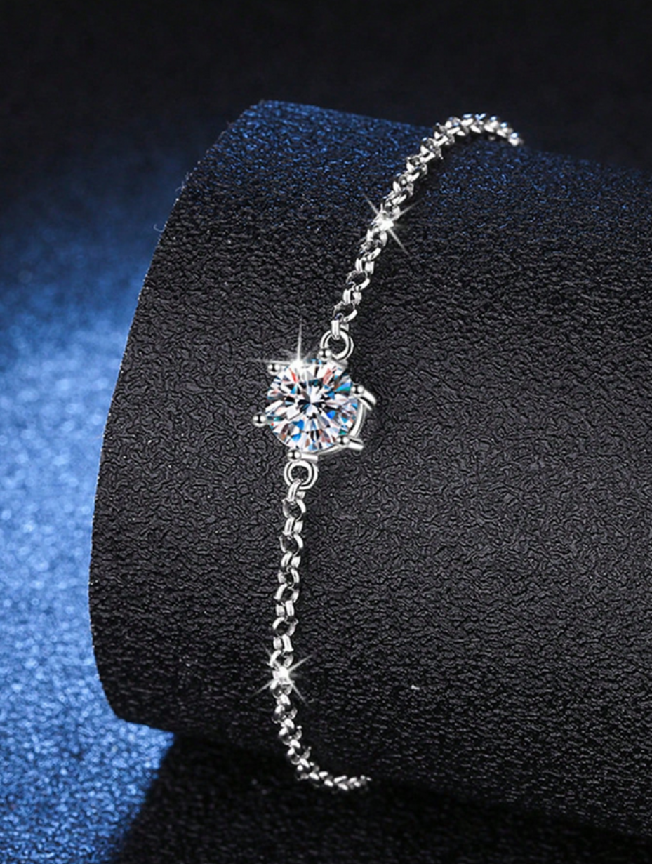 Moissanite Six-Prong Bracelet | Luxurious Sterling Silver