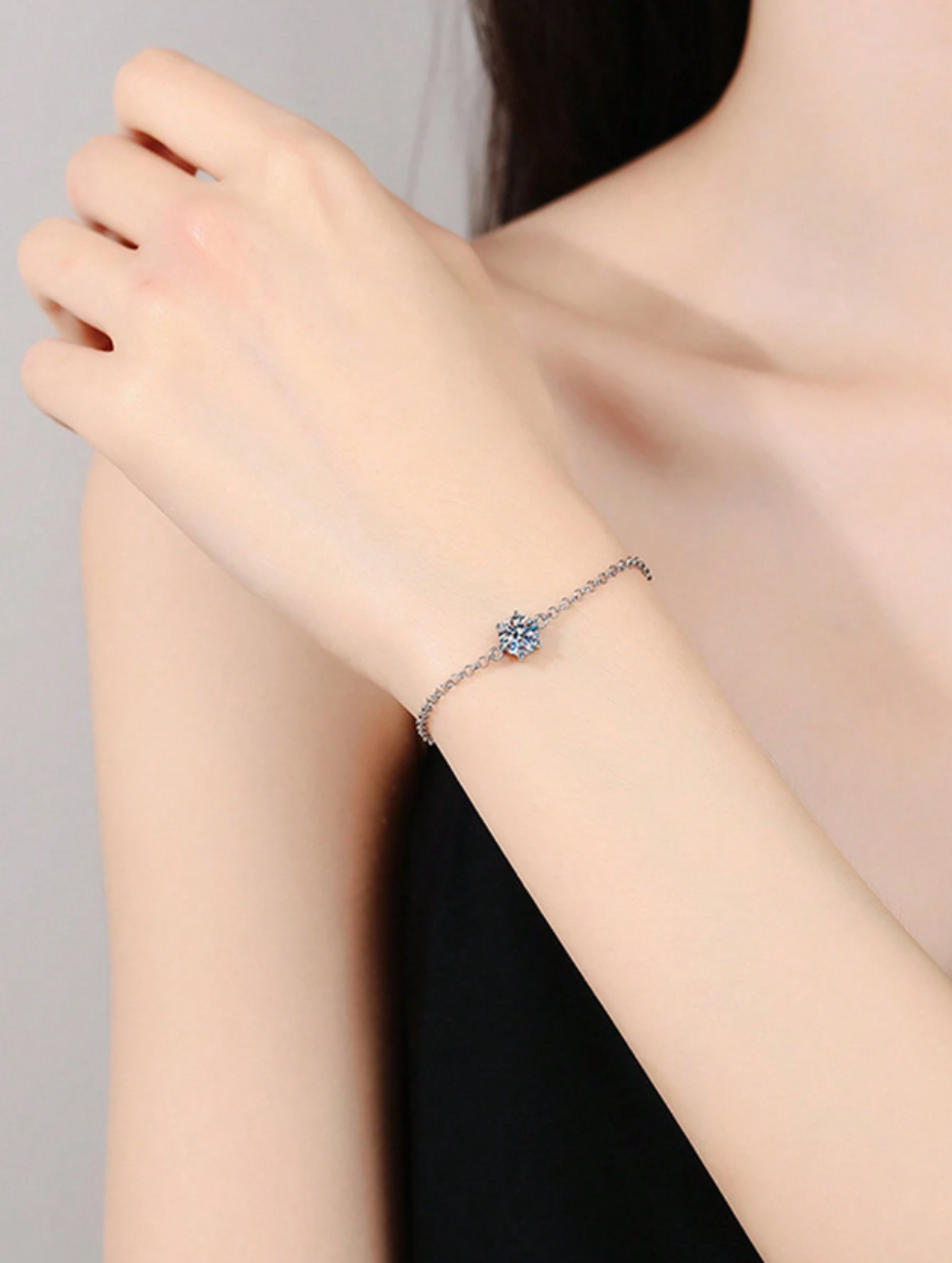 Moissanite Six-Prong Bracelet | Luxurious Sterling Silver