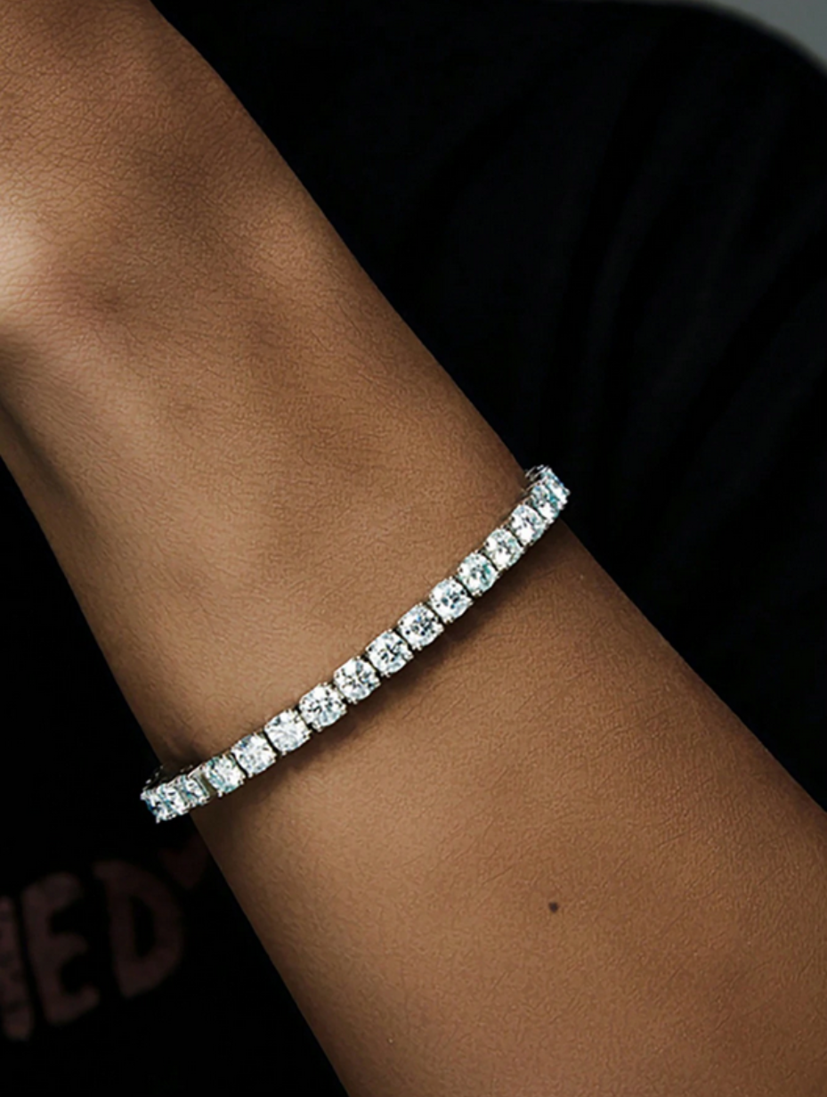 Rhinestone Hip Hop Strip Bracelet | Sterling Silver Luxury