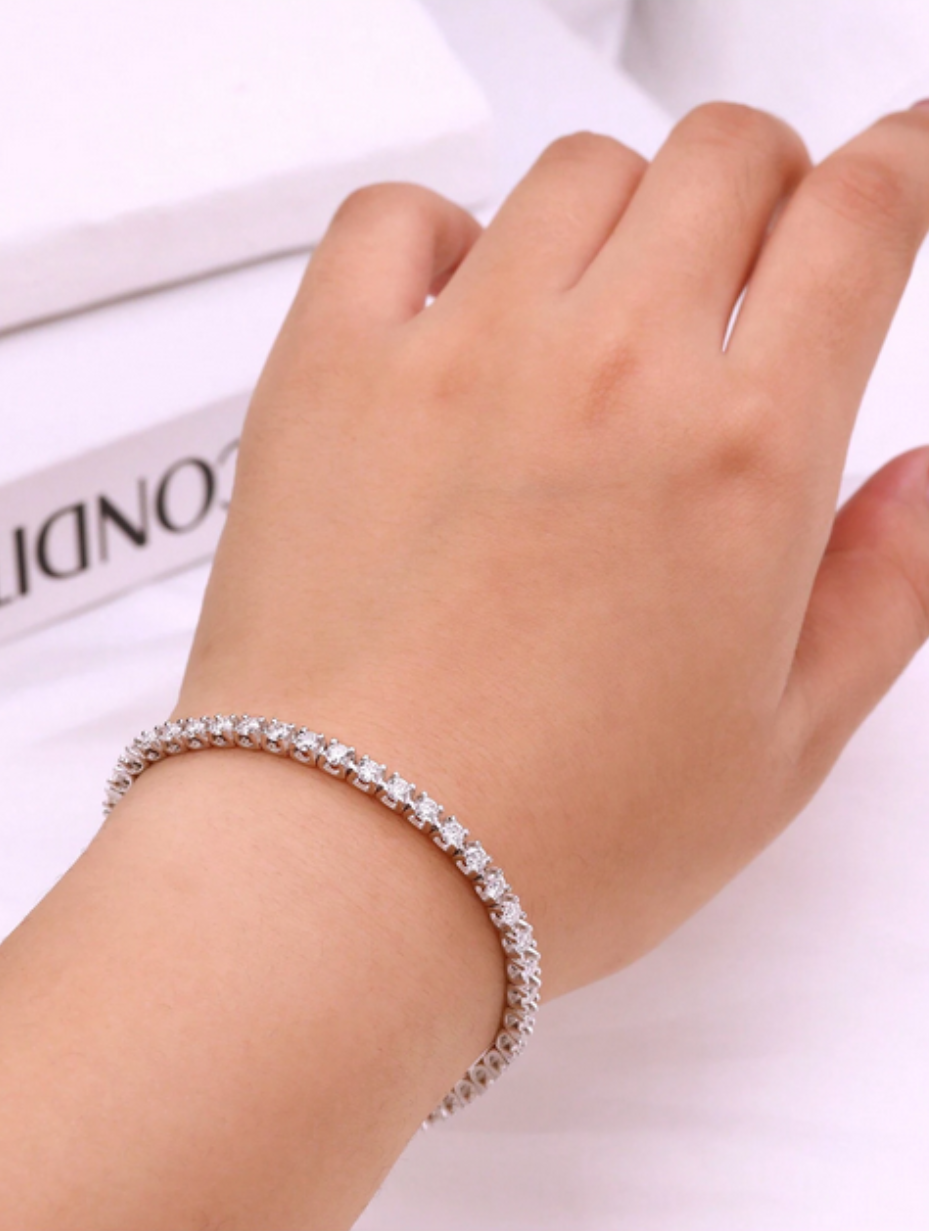 Moissanite Tennis Bracelet | 925 Sterling Silver, 18K White Gold