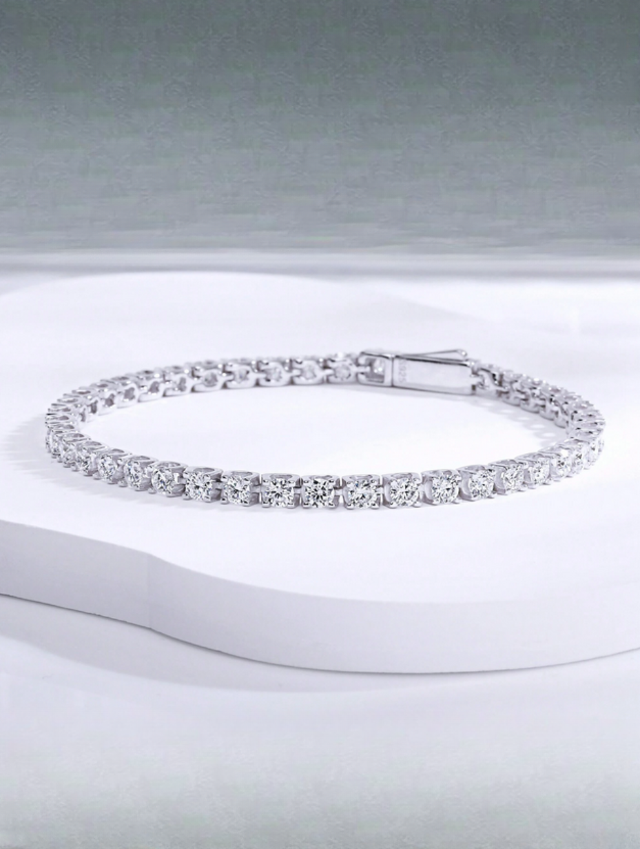 Moissanite Tennis Bracelet | 925 Sterling Silver, 18K White Gold