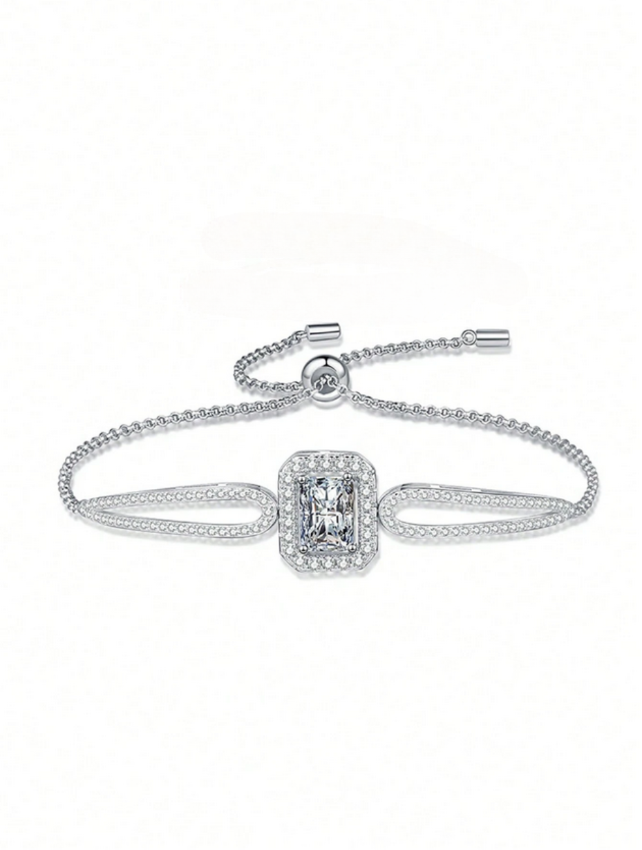 Luksus Moissanit Armbånd | 925 Sølv, Firkantet Design