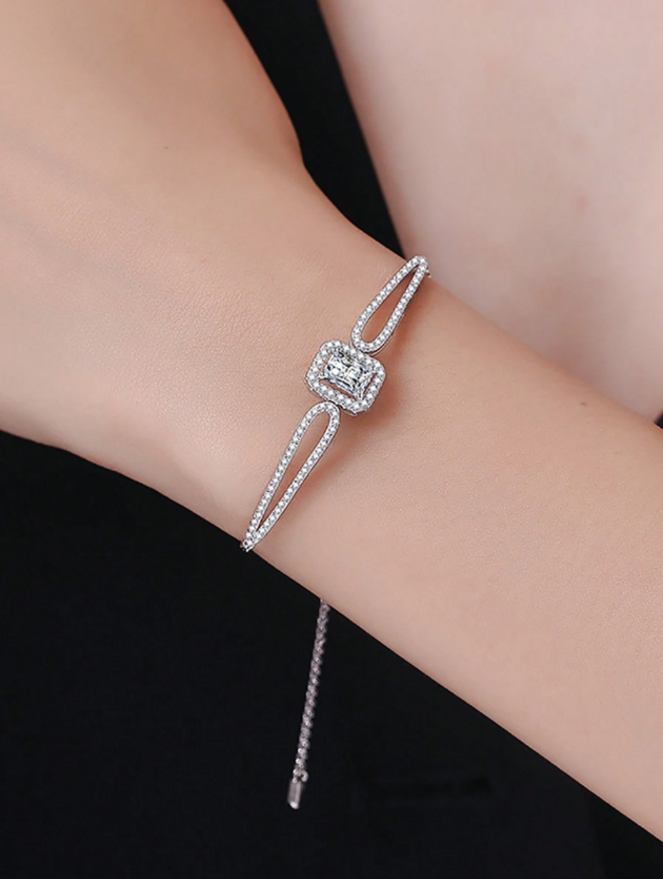 Luksus Moissanit Armbånd | 925 Sølv, Firkantet Design