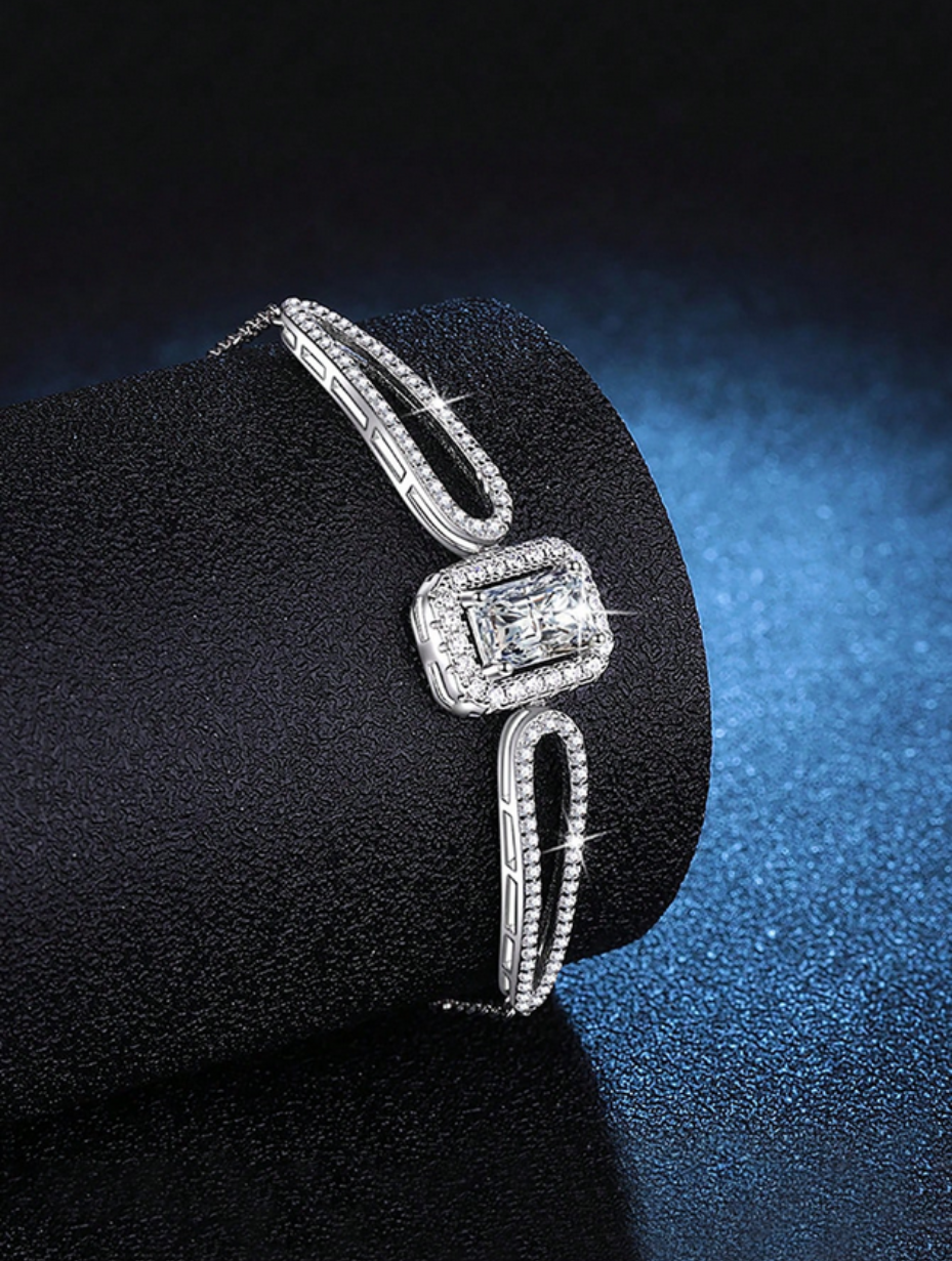 Luksus Moissanit Armbånd | 925 Sølv, Firkantet Design