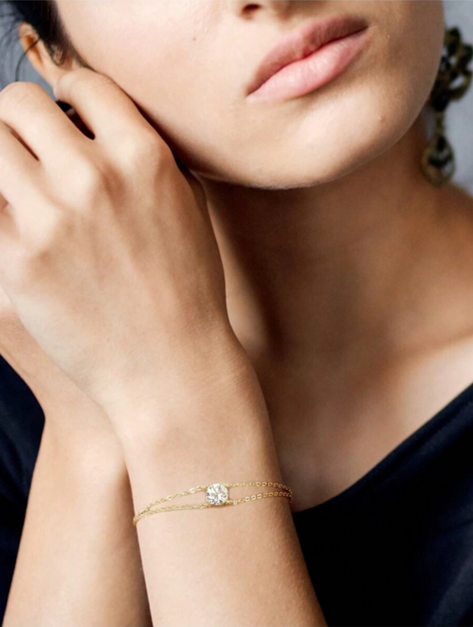 Sterling Silver Moissanite Bracelet | Classic Double Chain