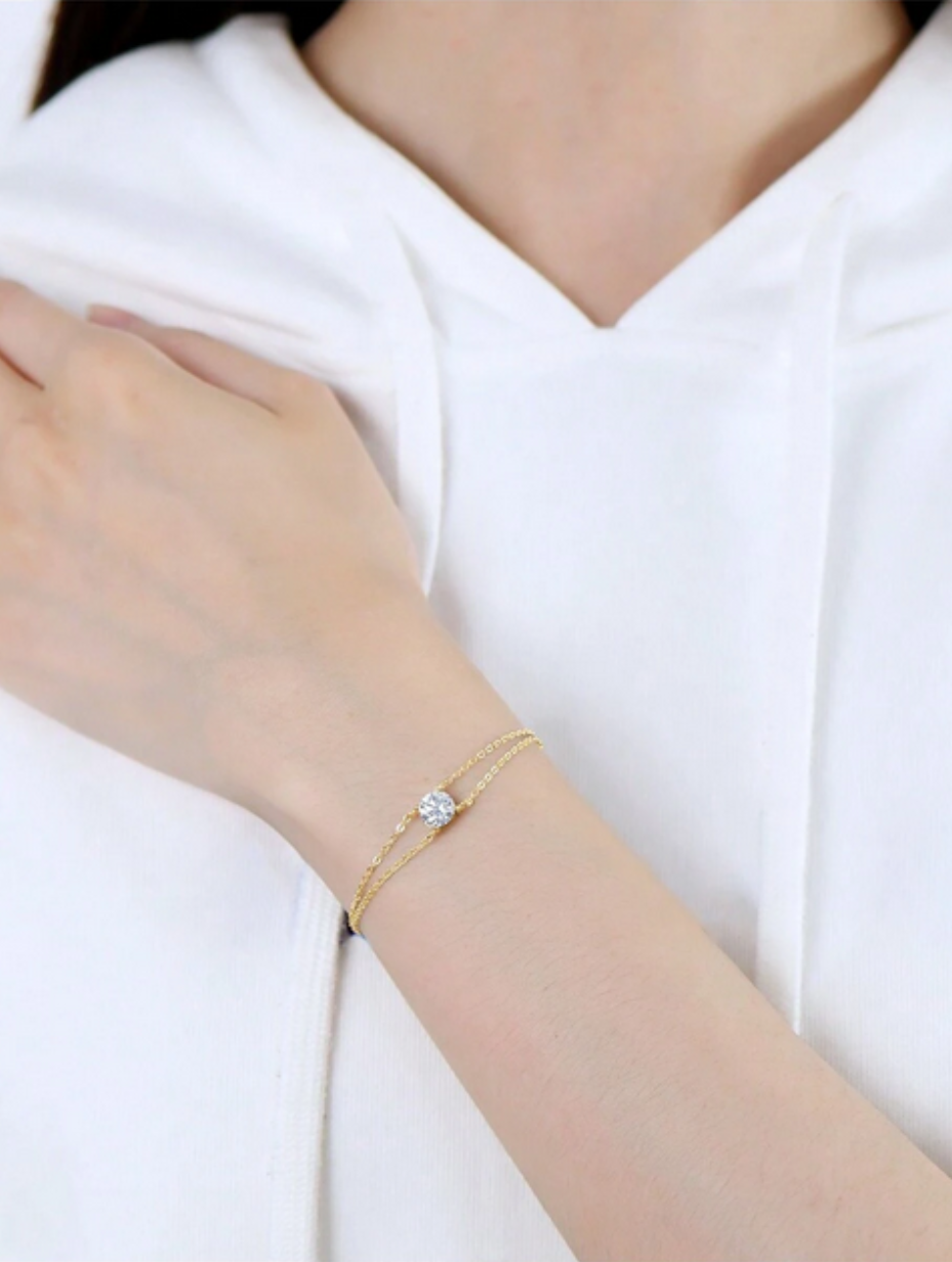 Sterling Silver Moissanite Bracelet | Classic Double Chain