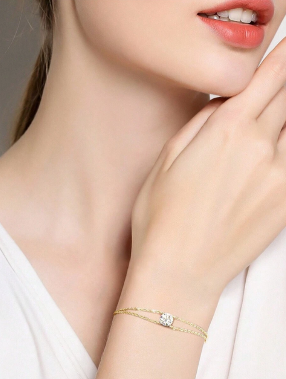 Sterling Silver Moissanite Bracelet | Classic Double Chain