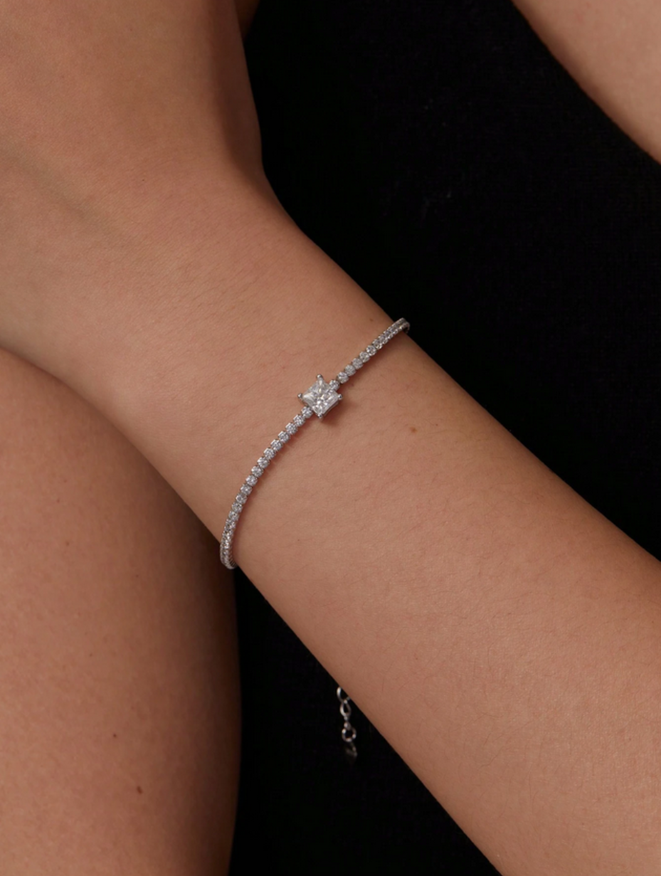 S925 Sterling Silver Square Moissanite Bracelet | Classic Elegance