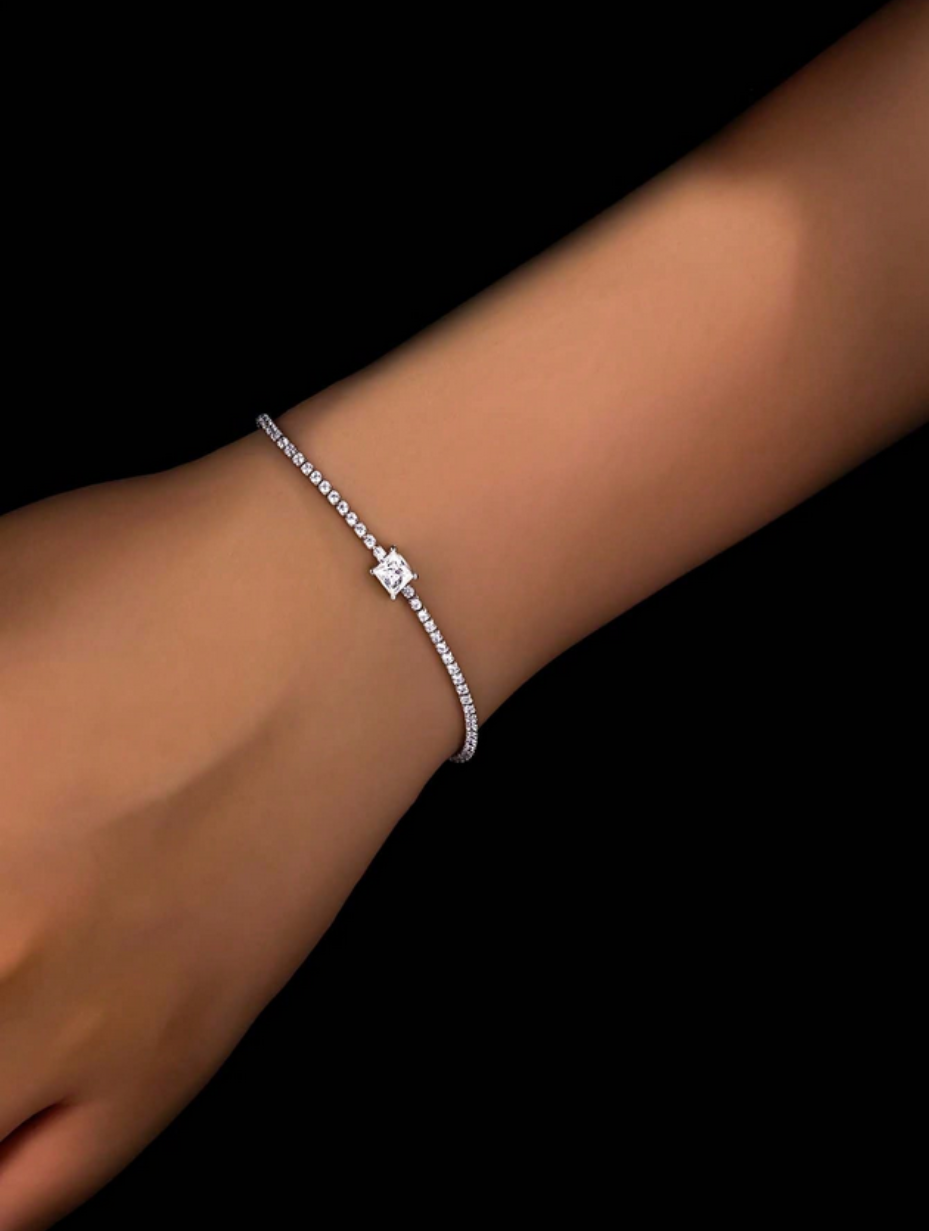 S925 Sterling Silver Square Moissanite Bracelet | Classic Elegance