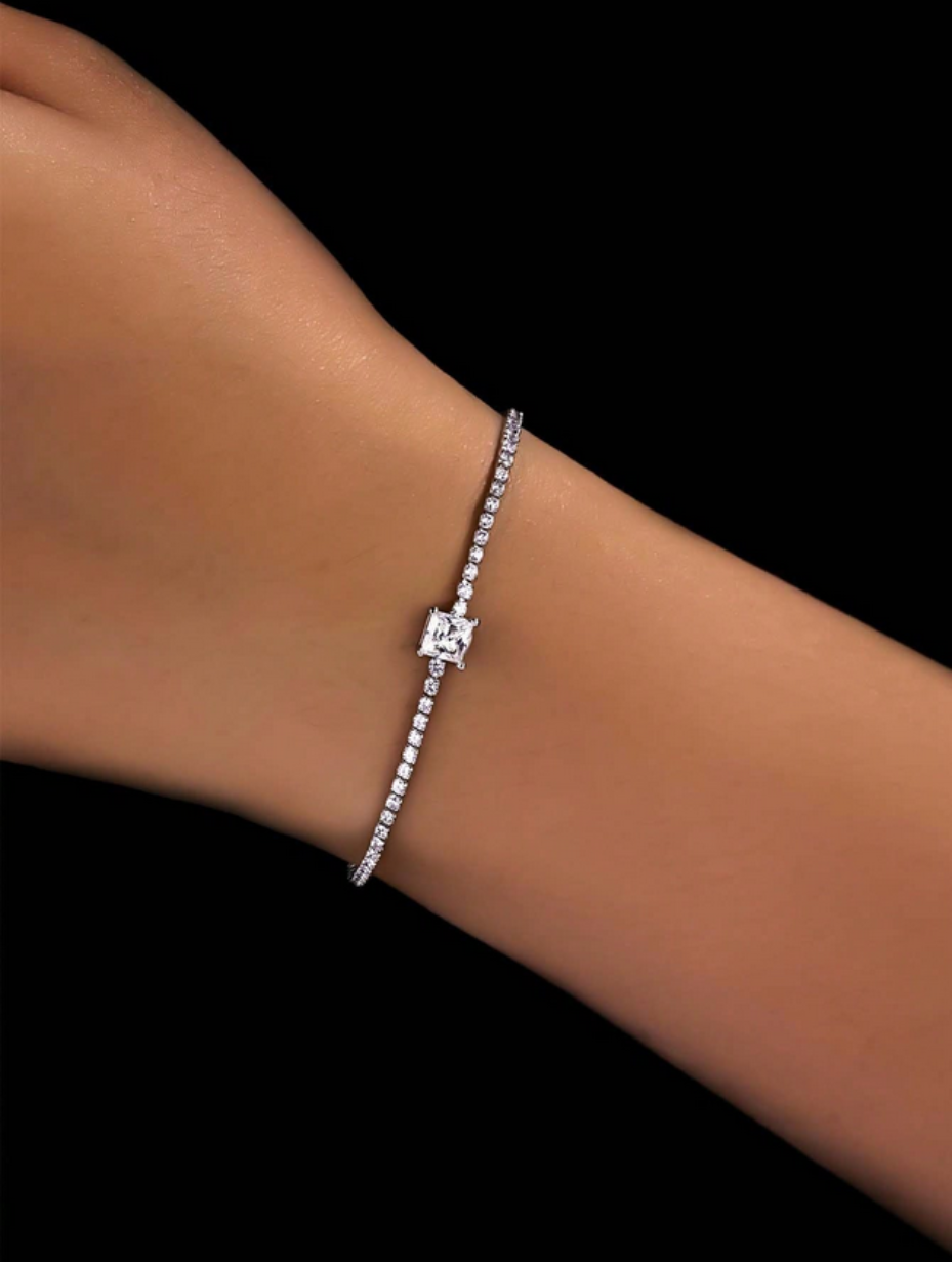 S925 Sterling Silver Square Moissanite Bracelet | Classic Elegance