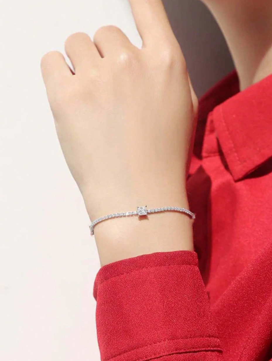 S925 Sterling Silver Square Moissanite Bracelet | Classic Elegance