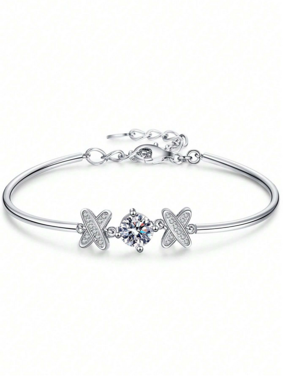 S925 Silver Moissanite Bracelet | Bow Accent Elegance
