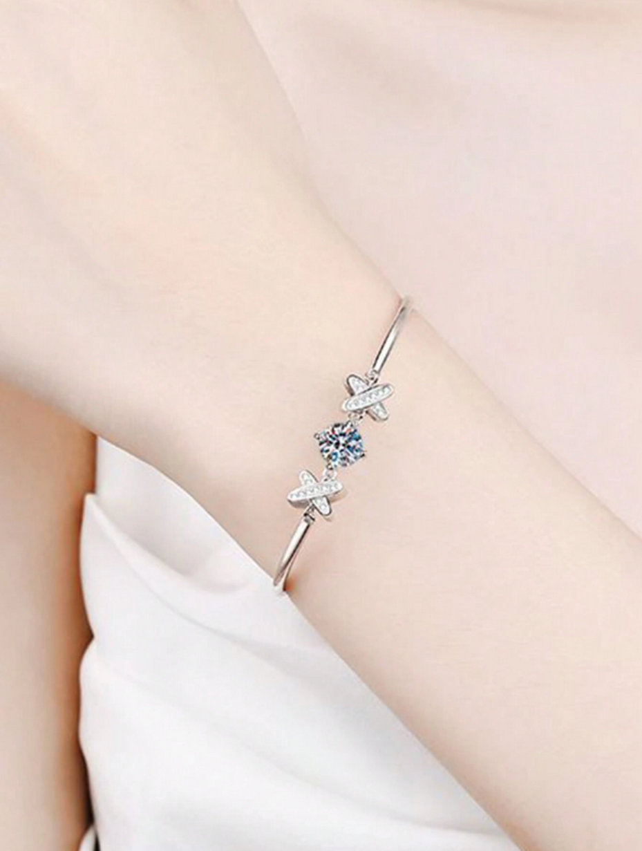 S925 Silver Moissanite Bracelet | Bow Accent Elegance