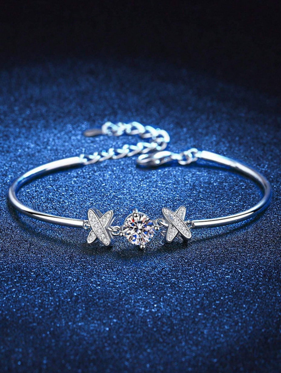 S925 Silver Moissanite Bracelet | Bow Accent Elegance