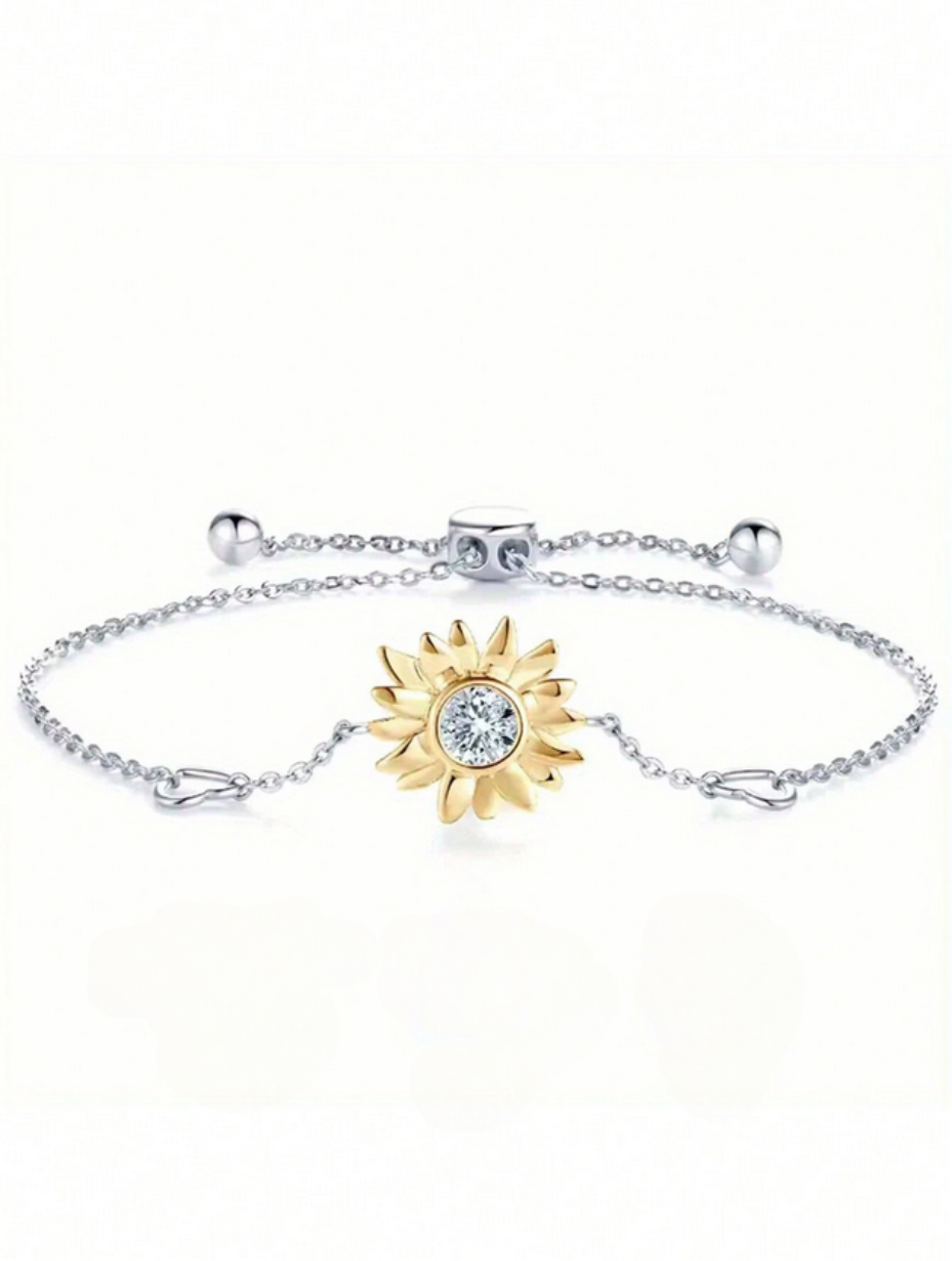 S925 Silver Moissanite Bracelet | Sunflower Design