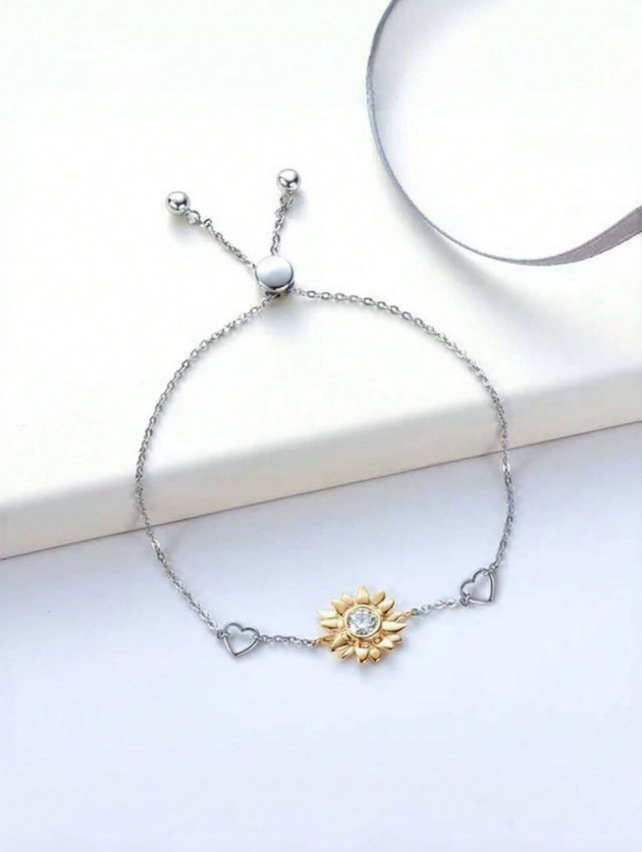 S925 Silver Moissanite Bracelet | Sunflower Design