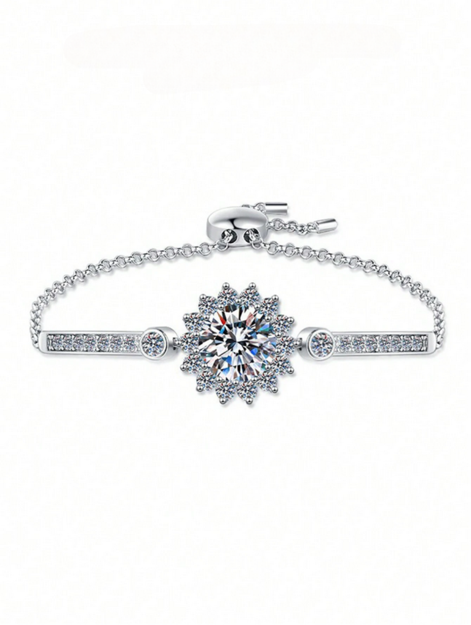 S925 Sølv Moissanit Solsikke Armbånd | Strålende & Elegant