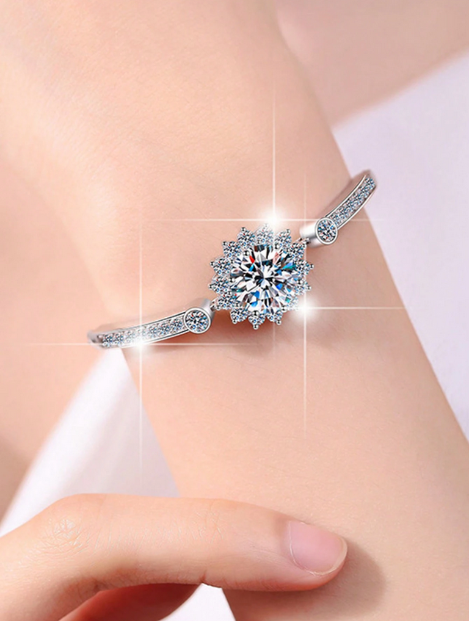 S925 Sølv Moissanit Solsikke Armbånd | Strålende & Elegant