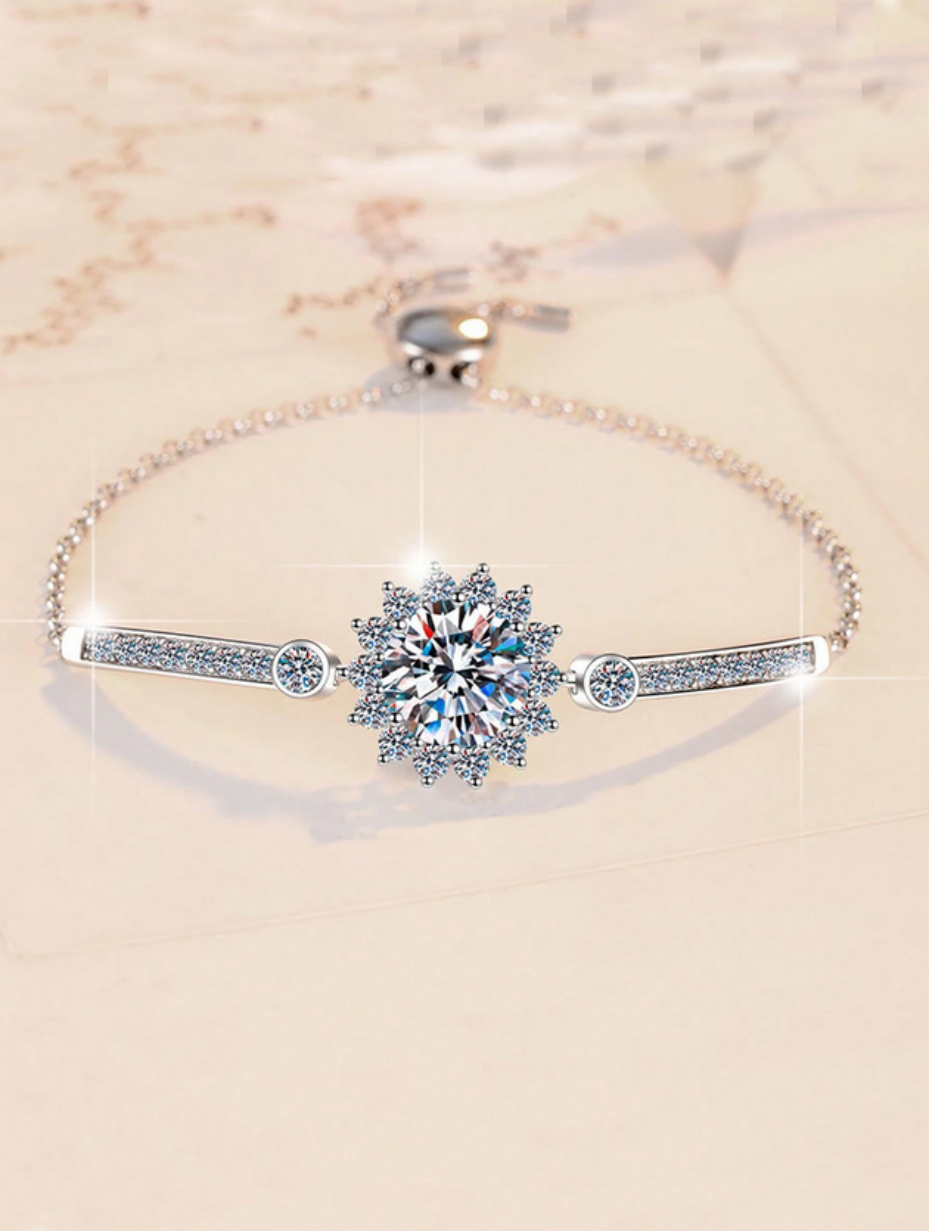 S925 Sølv Moissanit Solsikke Armbånd | Strålende & Elegant