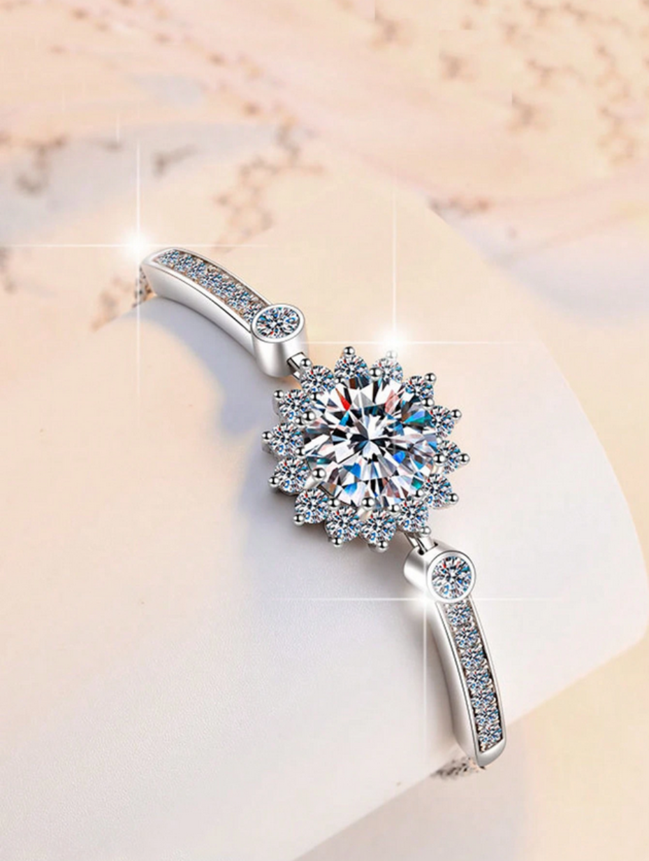S925 Sølv Moissanit Solsikke Armbånd | Strålende & Elegant