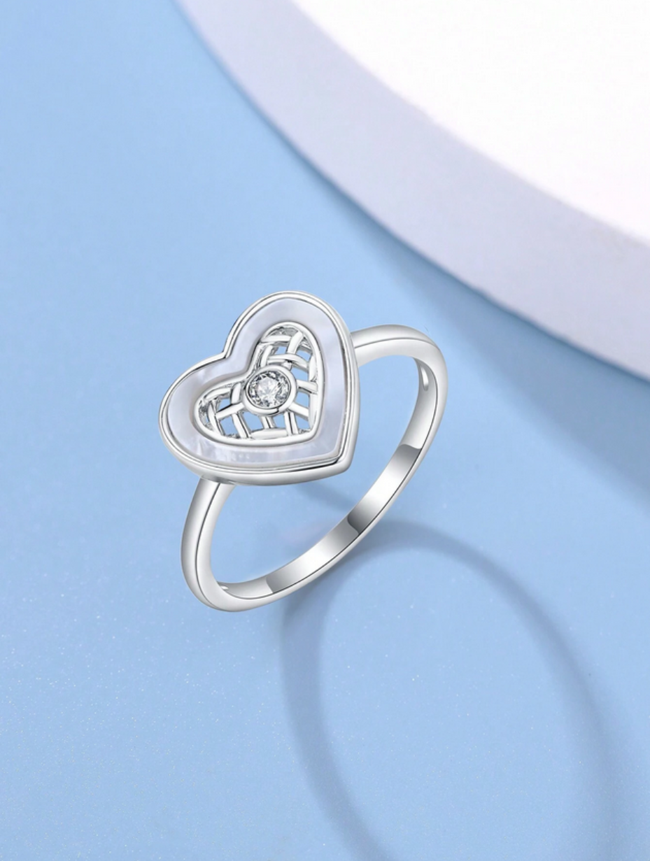 Heart Shell Moissanite Ring | Sterling Silver Beauty