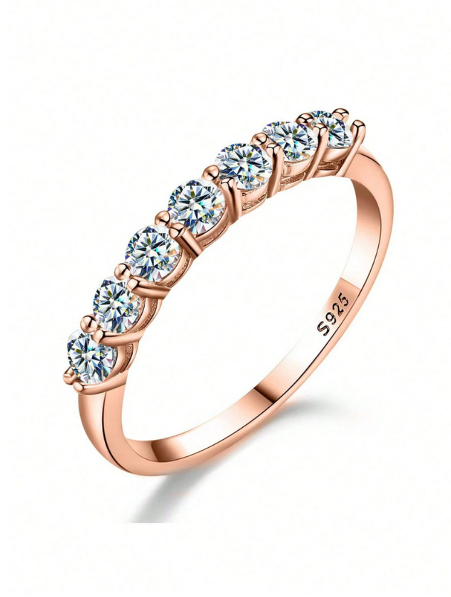 7-Row Moissanite Ring | Sterling Silver Elegance