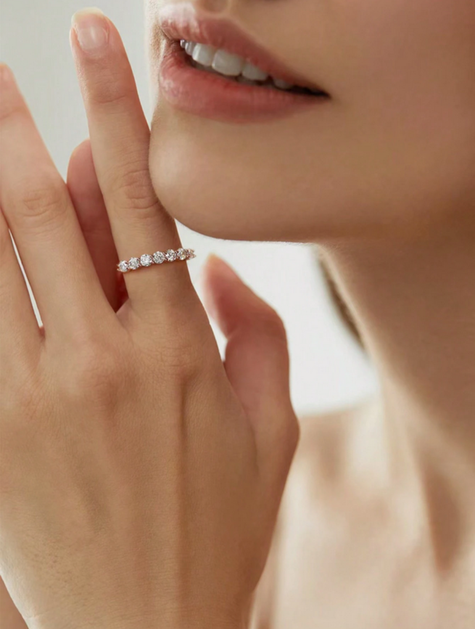 7-Row Moissanite Ring | Sterling Silver Elegance