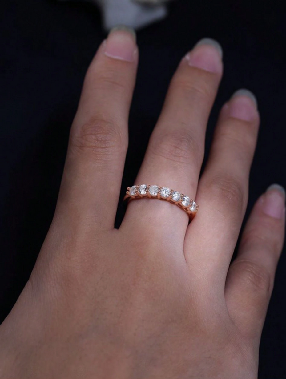 7-Row Moissanite Ring | Sterling Silver Elegance
