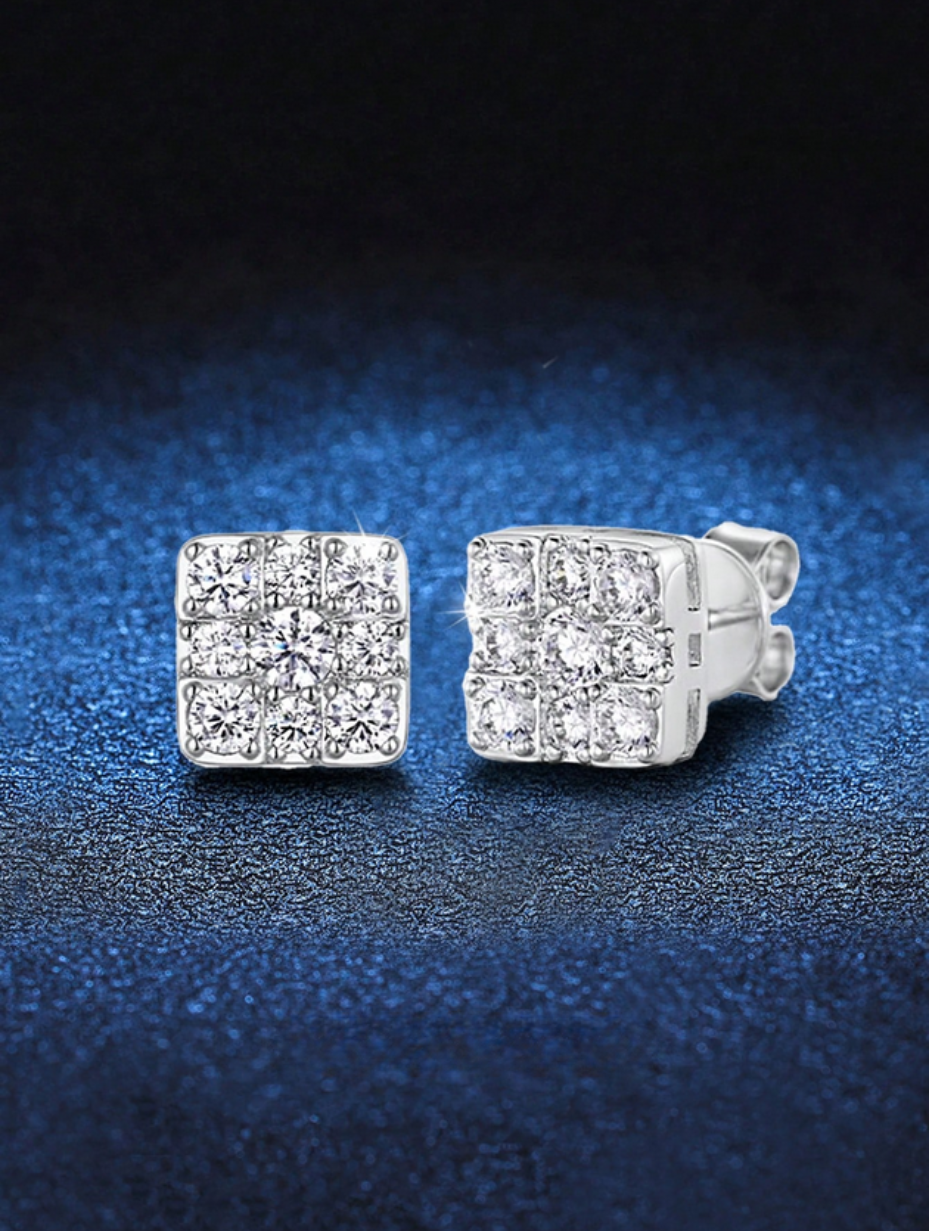 Square Moissanite Studs | Sterling Silver Shine
