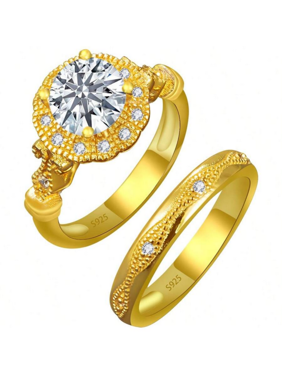 Elegant Sæt med Dobbelte Ringe | Sterling Sølvglans
