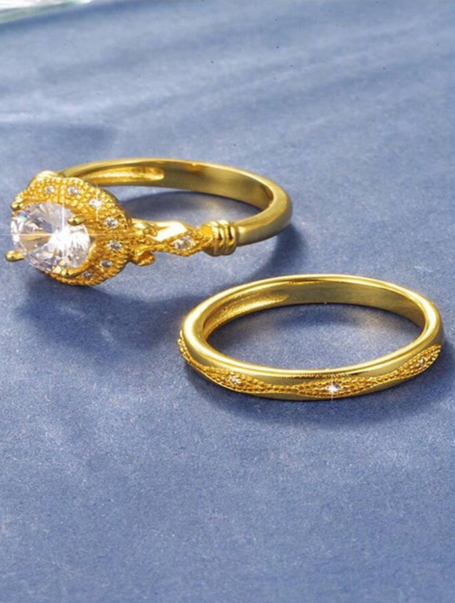 Elegant Sæt med Dobbelte Ringe | Sterling Sølvglans