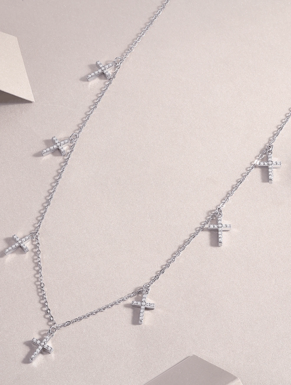 Moissanite Cross Necklace | 18K Gold-Plated