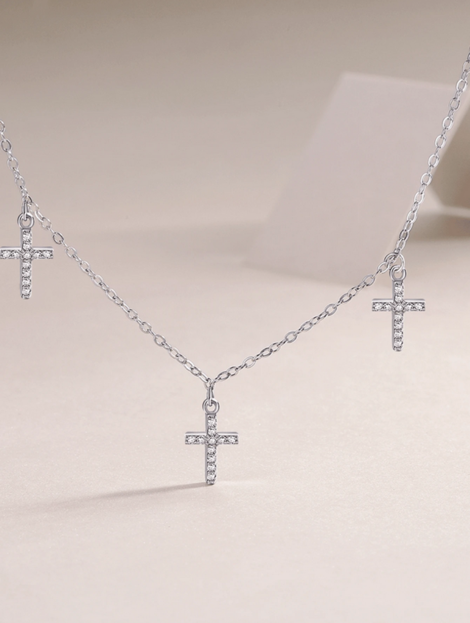 Moissanite Cross Necklace | 18K Gold-Plated