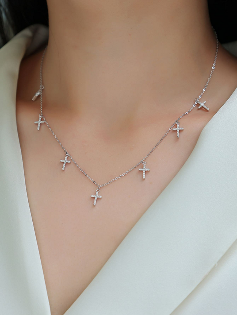 Moissanite Cross Necklace | 18K Gold-Plated