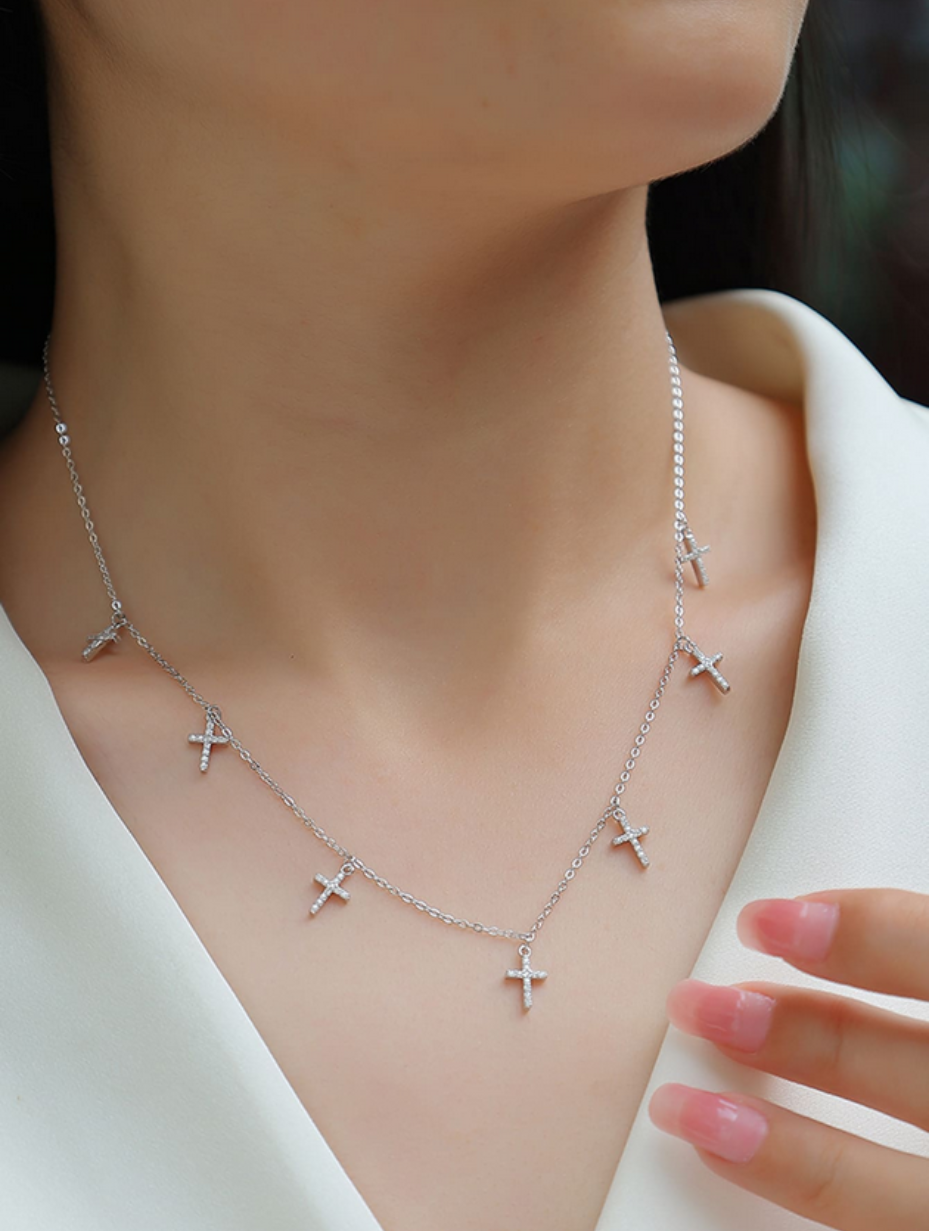 Moissanite Cross Necklace | 18K Gold-Plated