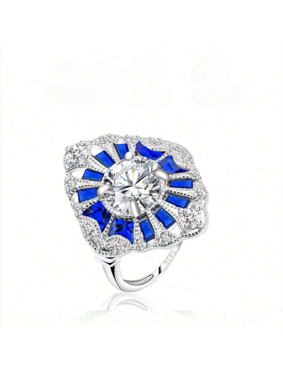 Ink Blue Moissanite Wide Ring | Hypoallergenic