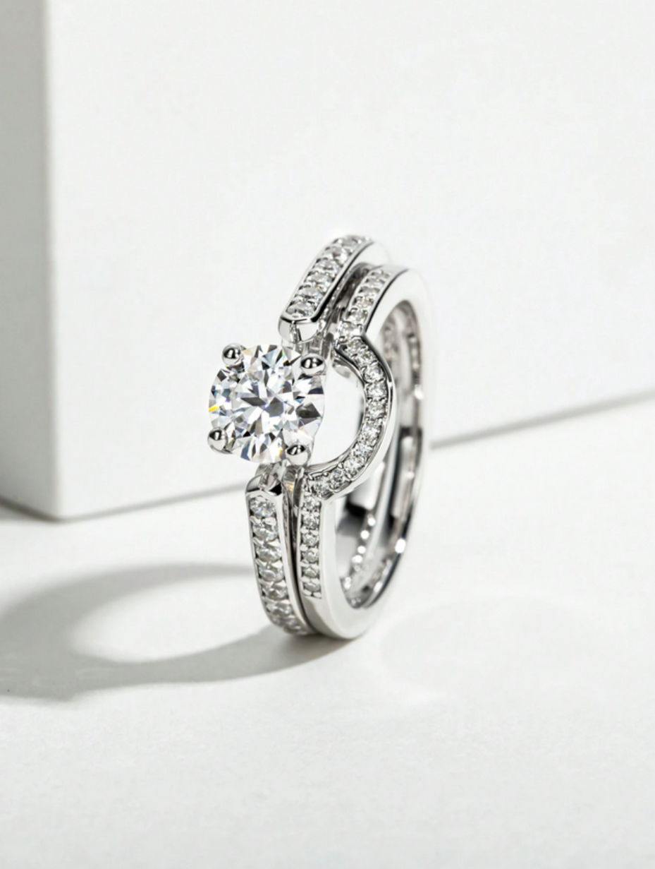 Moissanit Sterling Sølv Ringsæt | Klassisk Forlovelses Ring