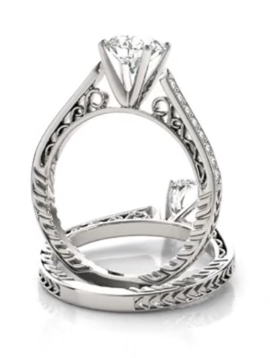 Moissanit Sterling Sølv Ringsæt | Klassisk Forlovelses Ring
