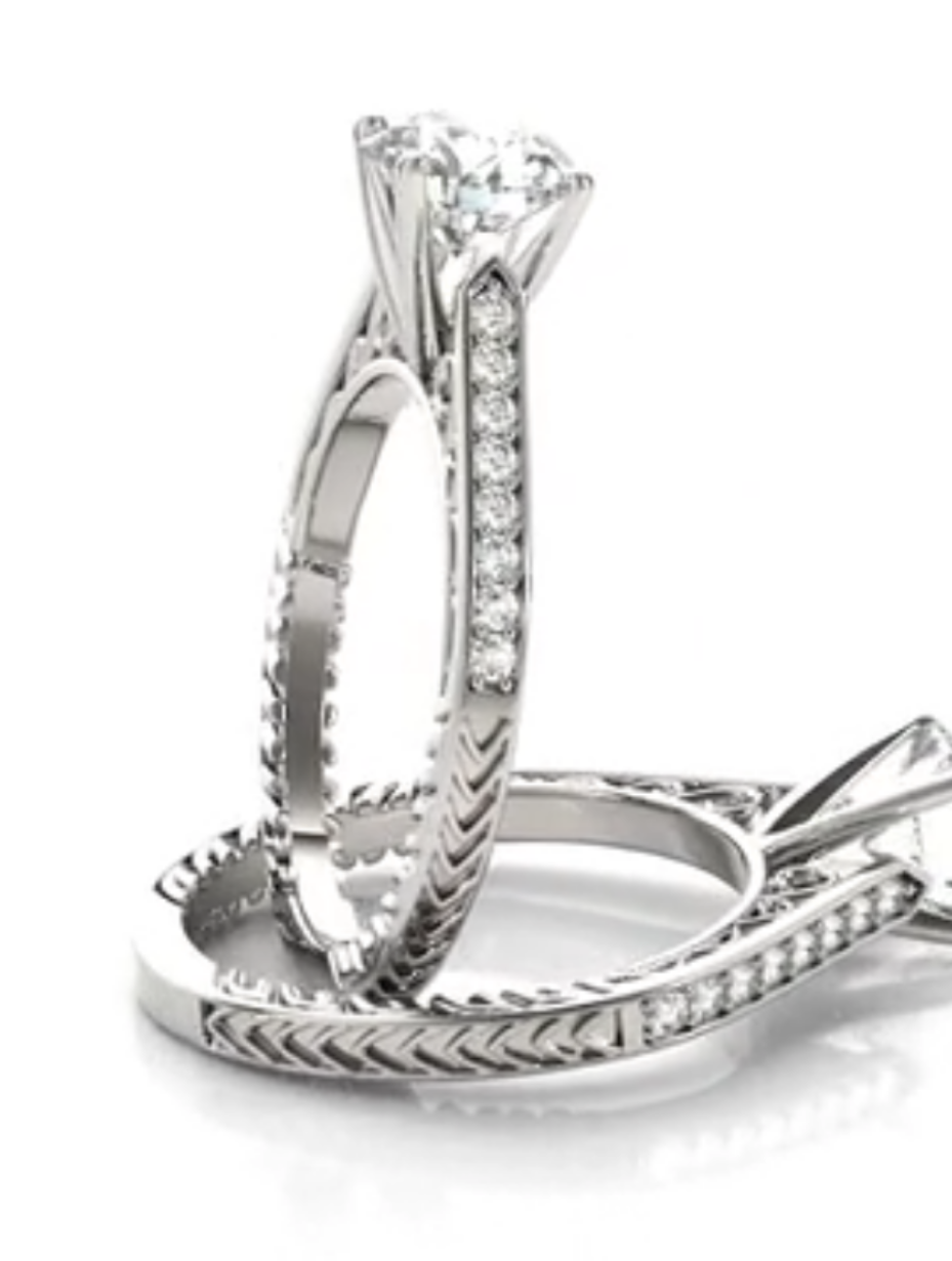 Moissanit Sterling Sølv Ringsæt | Klassisk Forlovelses Ring