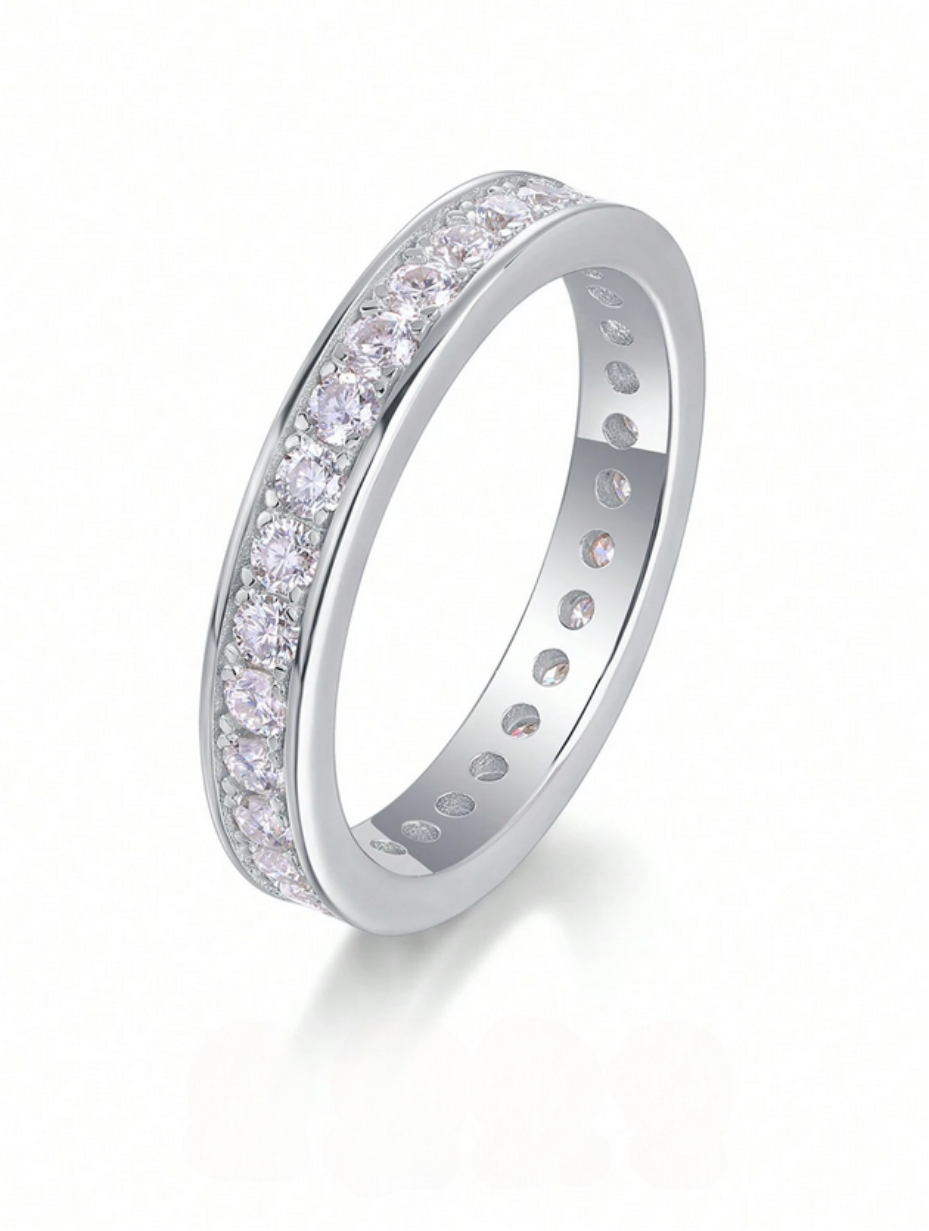 360° Moissanite Ring i Sterlingsølv | Unisex Design med Elegant Glans