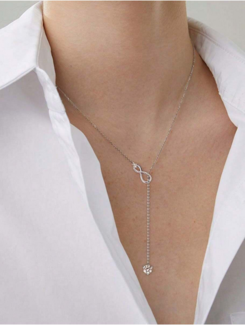 Shiny Moissanite Y-Shaped Necklace | Sterling Silver Bridal Jewelry