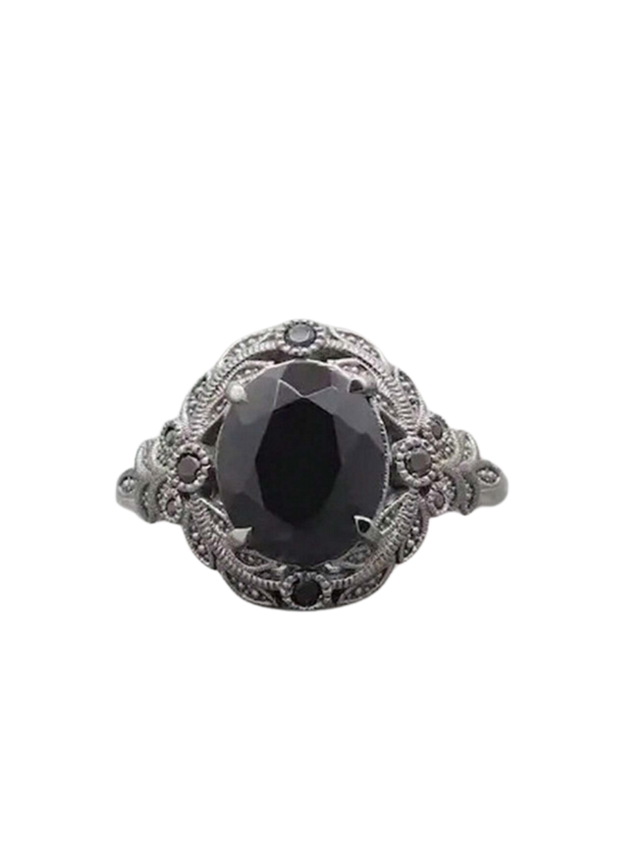 Antik Sort Moissanit Ring |Vintage S925