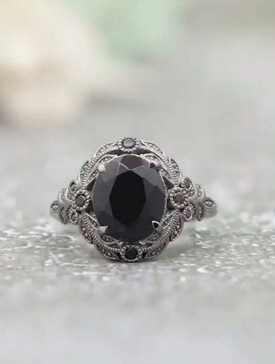 Antik Sort Moissanit Ring |Vintage S925